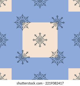 Abstract geometric pattern with snowflakes. Winter seamless background. Xmas modern texture. Snow pattern in blue and white colors. Vector design