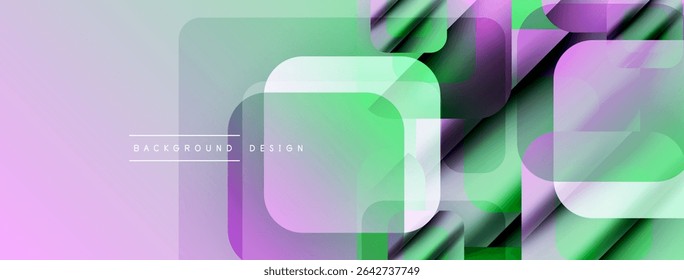 Abstract geometric pattern. Soft purple, green hues blend. Modern design elements create dynamic visual flow. Minimalist style.