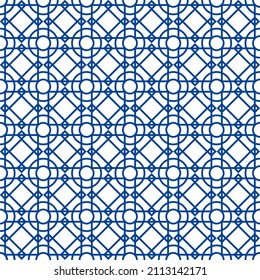 Abstract geometric pattern square and circle blue. Seamless linear pattern. Decorative wallpaper. ​Vector EPS1