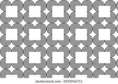 Abstract geometric pattern with square frames and intricate spirals inside. Ideal for decorative backgrounds, digital art, wallpapers, and textile designs. Seamless vector graphic.
