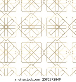 Abstract geometric pattern with square, lines and stripes on white background. A seamless vector background. Graphic modern pattern. White and gold pattern.