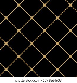 Abstract geometric pattern with square, lines and stripes on black background. A seamless vector background. Graphic modern pattern. Black and gold pattern.