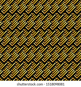 Abstract geometric pattern with Square. Seamless vector background. Black and gold ornament. Scales or shells criss cross lace ornament. Minimalist geometric design. Luxury vintage illustration.