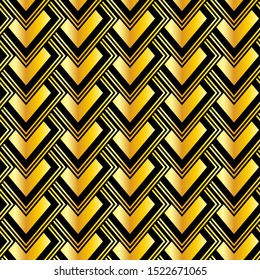 Abstract geometric pattern with Square. Seamless vector background. Black and gold ornament. Scales or shells criss cross lace ornament. Minimalist geometric design. Luxury vintage illustration.