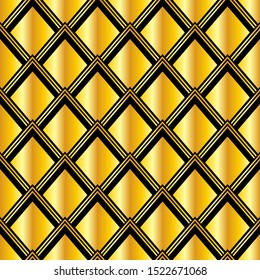 Abstract geometric pattern with Square. Seamless vector background. Black and gold ornament. Scales or shells criss cross lace ornament. Minimalist geometric design. Luxury vintage illustration.