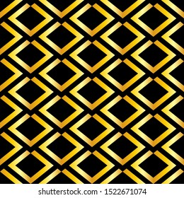 Abstract geometric pattern with Square. Seamless vector background. Black and gold ornament. Scales or shells criss cross lace ornament. Minimalist geometric design. Luxury vintage illustration.