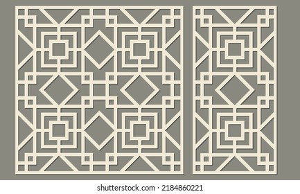 Abstract geometric pattern of square shape. Laser cutting of decorative panels. Template for cutting plywood, wood, paper, cardboard and metal.