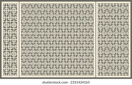 Abstract geometric pattern of a square shape. Laser cutting of decorative panels. Stencil for cutting plywood, wood, paper, cardboard and metal.