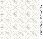 Abstract geometric pattern with squares, crosses, stripes, lines. Seamless vector background. White and gold ornament. Modern reticulated graphic design.