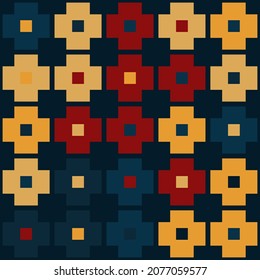 Abstract geometric pattern of squares with crosses. Seamless mosaic and tile. Vector illustration