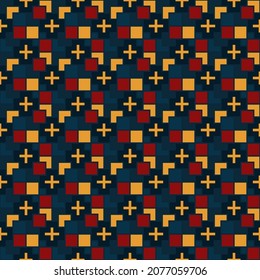Abstract geometric pattern of squares with crosses. Seamless mosaic and tile. Vector illustration