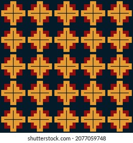 Abstract geometric pattern of squares with crosses. Seamless mosaic and tile. Vector illustration