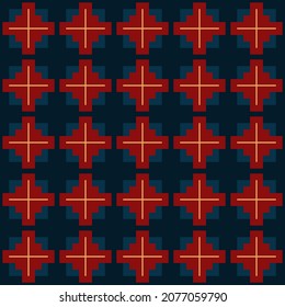 Abstract geometric pattern of squares with crosses. Seamless mosaic and tile. Vector illustration
