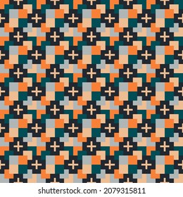 Abstract geometric pattern of squares with crosses. Seamless mosaic and tile. Vector illustration