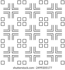 Patrón geométrico Abstractas con cuadrados, cruces, rayas, líneas. Fondo de Vector sin fisuras. Adorno blanco y negro. Diseño gráfico reticulado moderno.