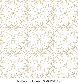 Abstract geometric pattern with squares, crosses, stripes, lines. Seamless vector background. White and gold ornament. Modern reticulated graphic design.