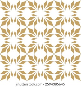 Abstract geometric pattern with squares, crosses, stripes, lines. Seamless vector background. White and gold ornament. Modern reticulated graphic design.