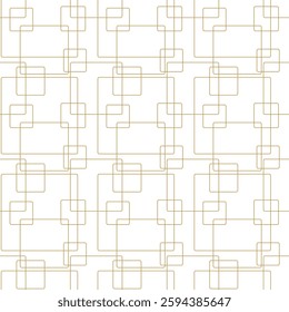 Abstract geometric pattern with squares, crosses, stripes, lines. Seamless vector background. White and gold ornament. Modern reticulated graphic design.