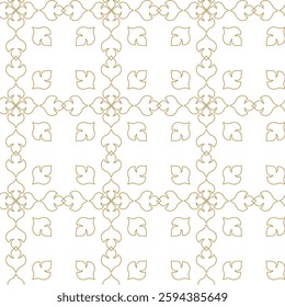 Abstract geometric pattern with squares, crosses, stripes, lines. Seamless vector background. White and gold ornament. Modern reticulated graphic design.