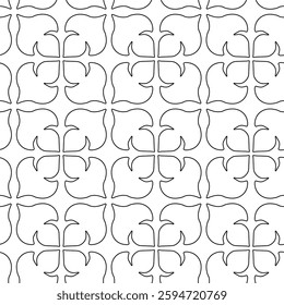 Abstract geometric pattern with squares, crosses, stripes, lines. Seamless vector background. White and black ornament. Modern reticulated graphic design.