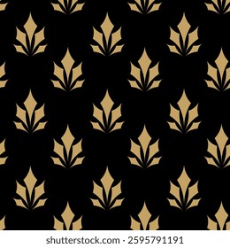 Abstract geometric pattern with squares, crosses, stripes, lines. Seamless vector background. Black and gold ornament. Modern reticulated graphic design.