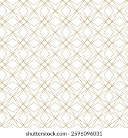 Abstract geometric pattern with squares, crosses, stripes, lines. Seamless vector background. White and gold ornament. Modern reticulated graphic design.