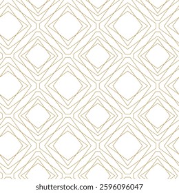 Abstract geometric pattern with squares, crosses, stripes, lines. Seamless vector background. White and gold ornament. Modern reticulated graphic design.