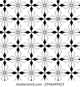Abstract geometric pattern with squares, crosses, stripes, lines. Seamless vector background. White and black ornament. Modern reticulated graphic design.