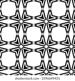 Abstract geometric pattern with squares, crosses, stripes, lines. Seamless vector background. White and black ornament. Modern reticulated graphic design.