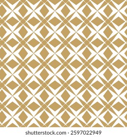 Abstract geometric pattern with squares, crosses, stripes, lines. Seamless vector background. White and gold ornament. Modern reticulated graphic design.