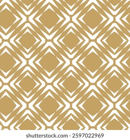 Abstract geometric pattern with squares, crosses, stripes, lines. Seamless vector background. White and gold ornament. Modern reticulated graphic design.