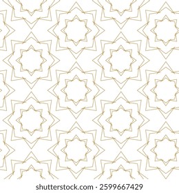 Abstract geometric pattern with squares, crosses, stripes, lines. Seamless vector background. White and gold ornament. Modern reticulated graphic design.