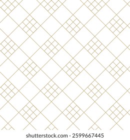 Abstract geometric pattern with squares, crosses, stripes, lines. Seamless vector background. White and gold ornament. Modern reticulated graphic design.