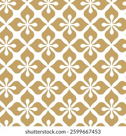 Abstract geometric pattern with squares, crosses, stripes, lines. Seamless vector background. White and gold ornament. Modern reticulated graphic design.