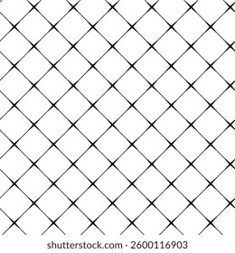 Abstract geometric pattern with squares, crosses, stripes, lines. Seamless vector background. White and black ornament. Modern reticulated graphic design.