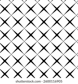 Abstract geometric pattern with squares, crosses, stripes, lines. Seamless vector background. White and black ornament. Modern reticulated graphic design.