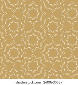 Abstract geometric pattern with squares, crosses, stripes, lines. Seamless vector background. White and gold ornament. Modern reticulated graphic design.