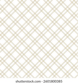 Abstract geometric pattern with squares, crosses, stripes, lines. Seamless vector background. White and gold ornament. Modern reticulated graphic design.