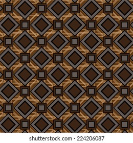 Abstract geometric pattern of squares and diamonds in brown . Vector.