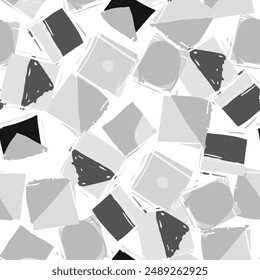 Abstract geometric pattern with squares and sharp angles in grayscale tones, showing artistic design composition. Monochrome hand drawn background