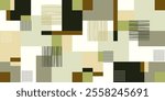 Abstract geometric pattern squares stripes dots zebra green beige brown black. Vector design illustration for fabric, wallpaper, linens, wrapping.