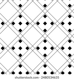 Abstract geometric pattern with squares, stripes, lines. Seamless vector background. White and black ornament. Modern graphic design.