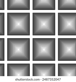 Abstract geometric pattern with squares, stripes, lines. Seamless vector background. White and black ornament. Modern reticulated graphic design.