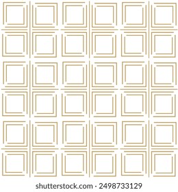 Abstract geometric pattern with squares, stripes, lines. Seamless vector background. White and gold ornament. Modern reticulated graphic design.