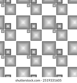 Abstract geometric pattern with squares, stripes, lines. Seamless vector background. White and black ornament. Modern graphic design.