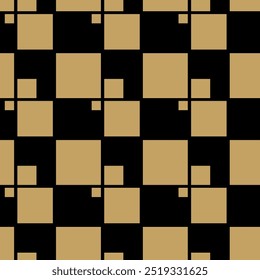 Abstract geometric pattern with squares, stripes, lines. Seamless vector background. Black and gold ornament. Modern graphic design.