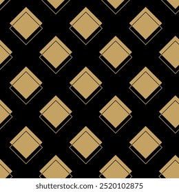 Abstract geometric pattern with squares, stripes, lines. Seamless vector background. Black and gold ornament. Modern graphic design.