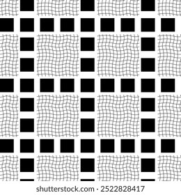 Abstract geometric pattern with squares, stripes, lines. Seamless vector background. White and black ornament. Modern graphic design.