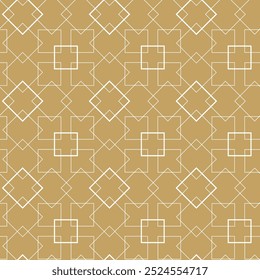 Abstract geometric pattern with squares, stripes, lines. Seamless vector background. White and gold ornament. Modern graphic design.