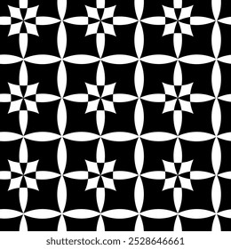 Abstract geometric pattern with squares, stripes, lines. Seamless vector background. White and black ornament. Modern graphic design.